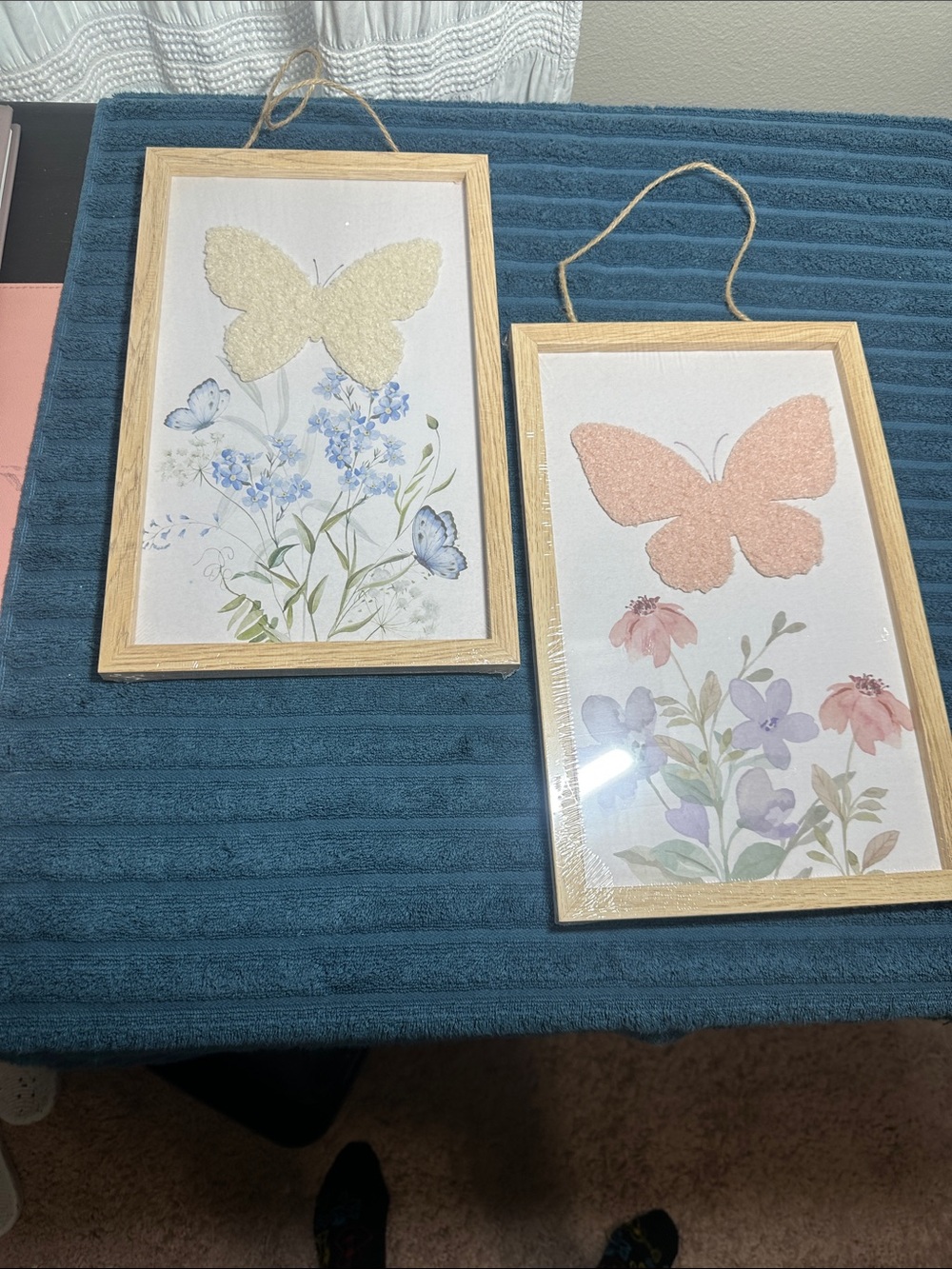 Butterfly Floral Wall Art Pair - Cream & Peach Butterflies NWT